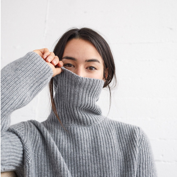 NEW! Jenni Kayne XS Oversized 100% Cashmere $545 Turtleneck Sweater Boxy Gray - Picture 4 of 11